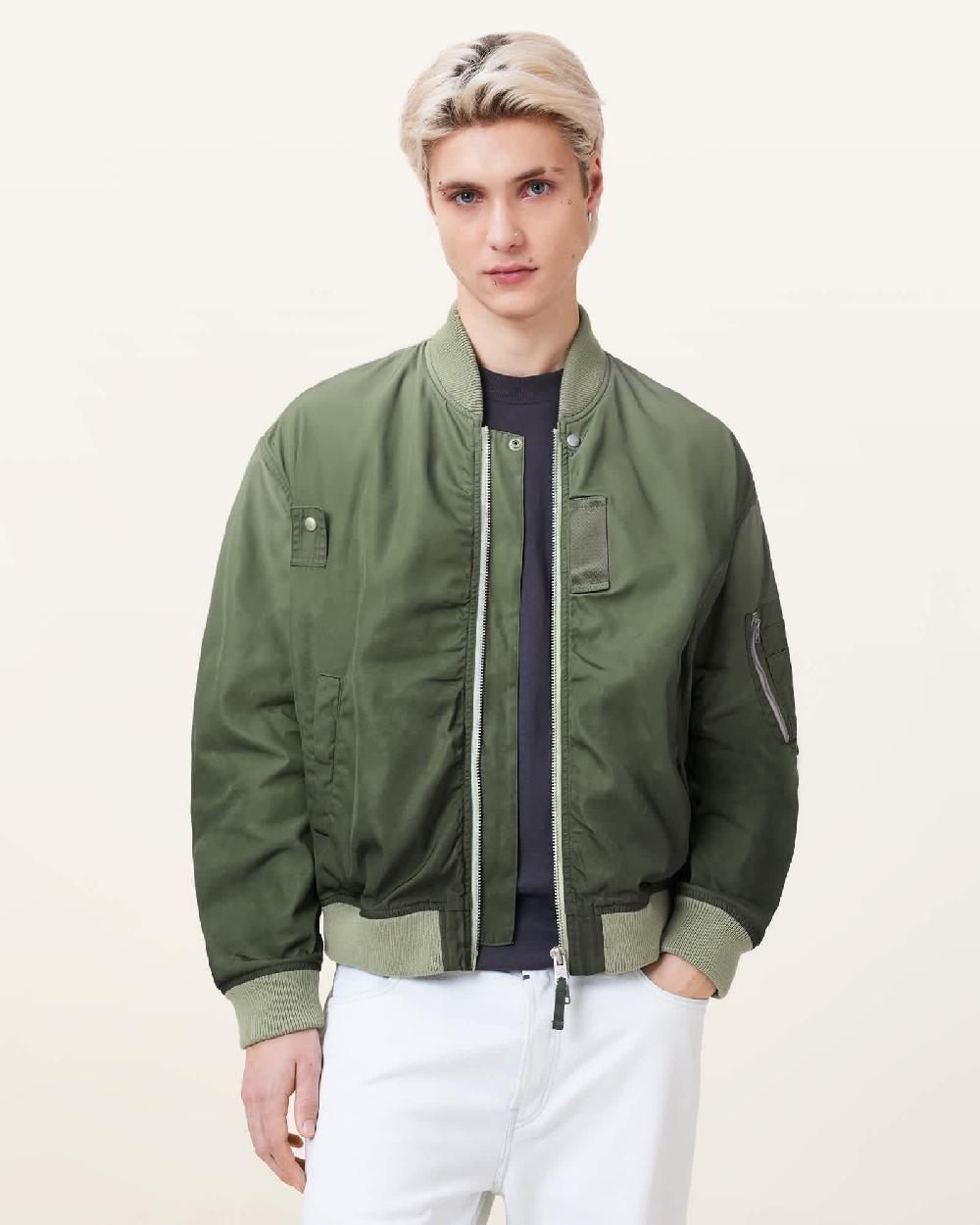 All Saints Cascade Relaxed Fit Bomber Jacket ISLAND GREEN