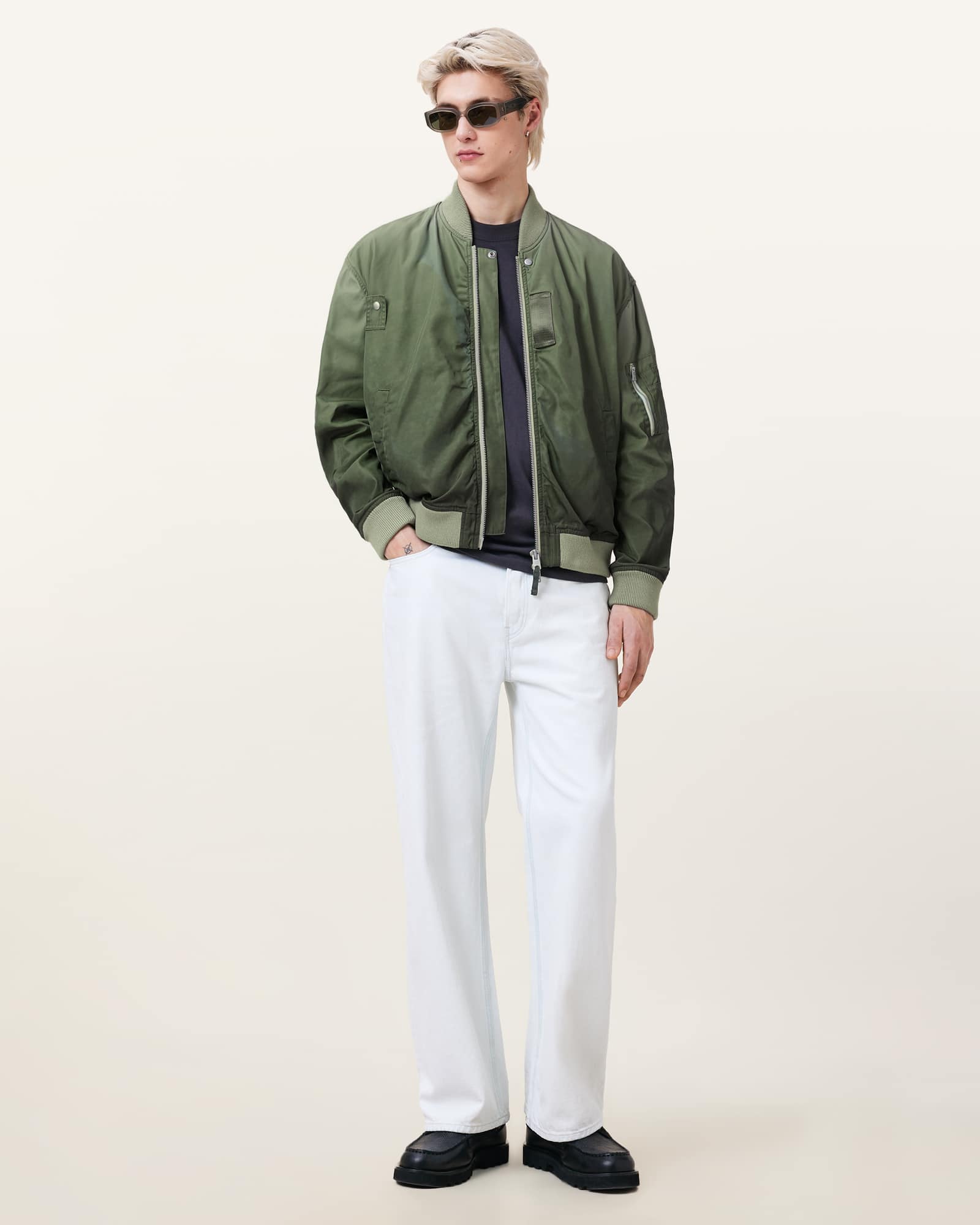 All Saints Cascade Relaxed Fit Bomber Jacket ISLAND GREEN
