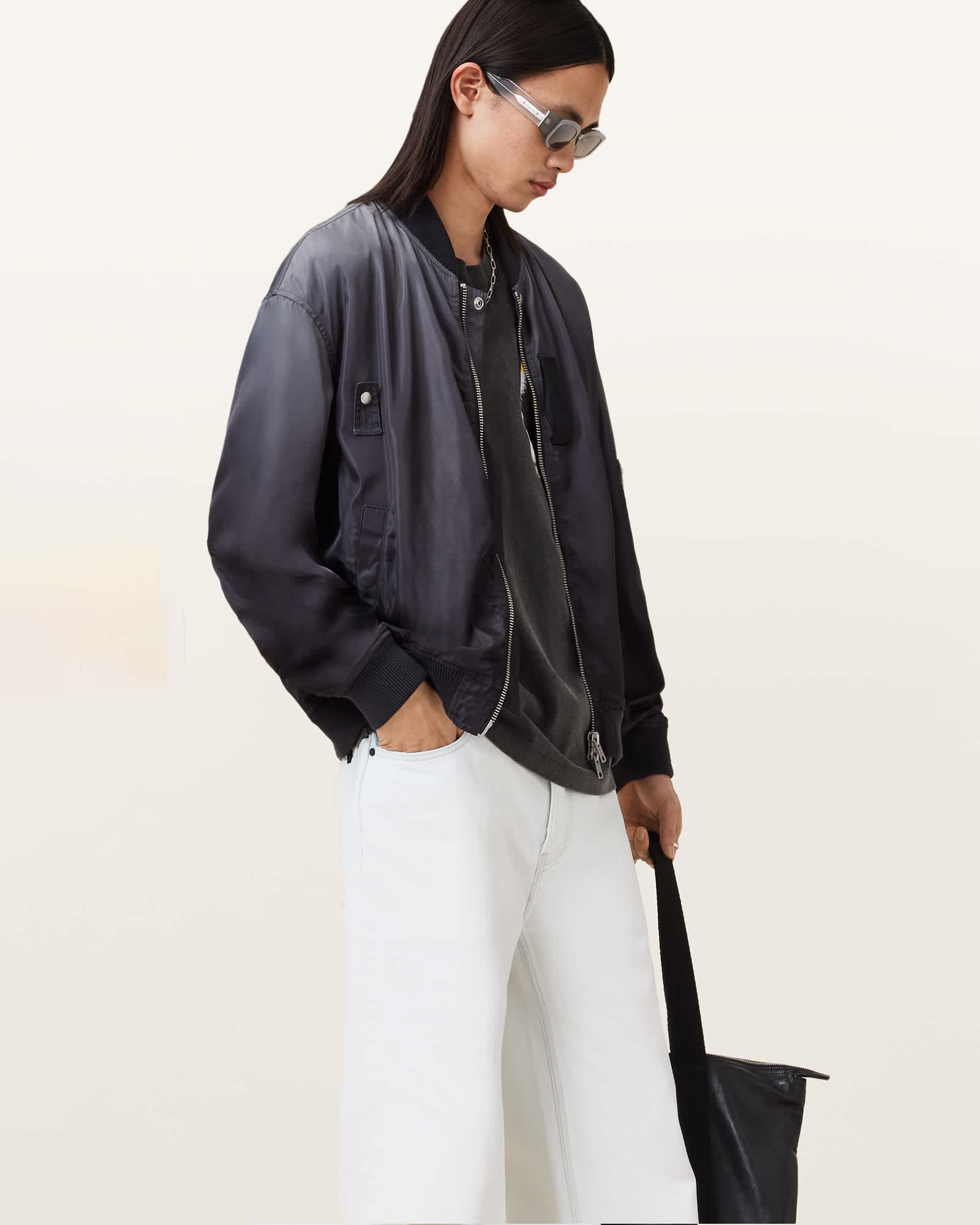All Saints Cascade Relaxed Fit Bomber Jacket Washed Black