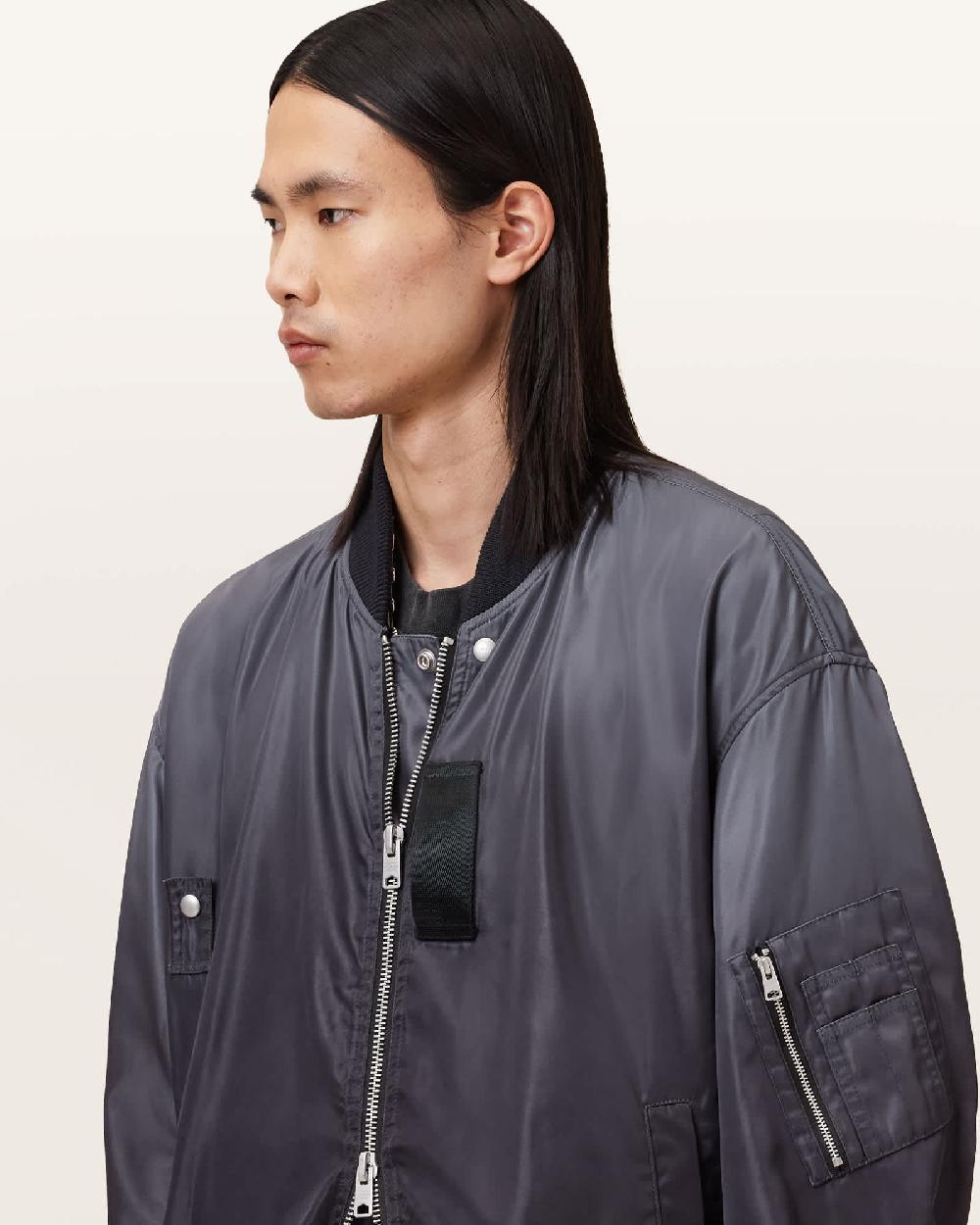 All Saints Cascade Relaxed Fit Bomber Jacket Washed Black