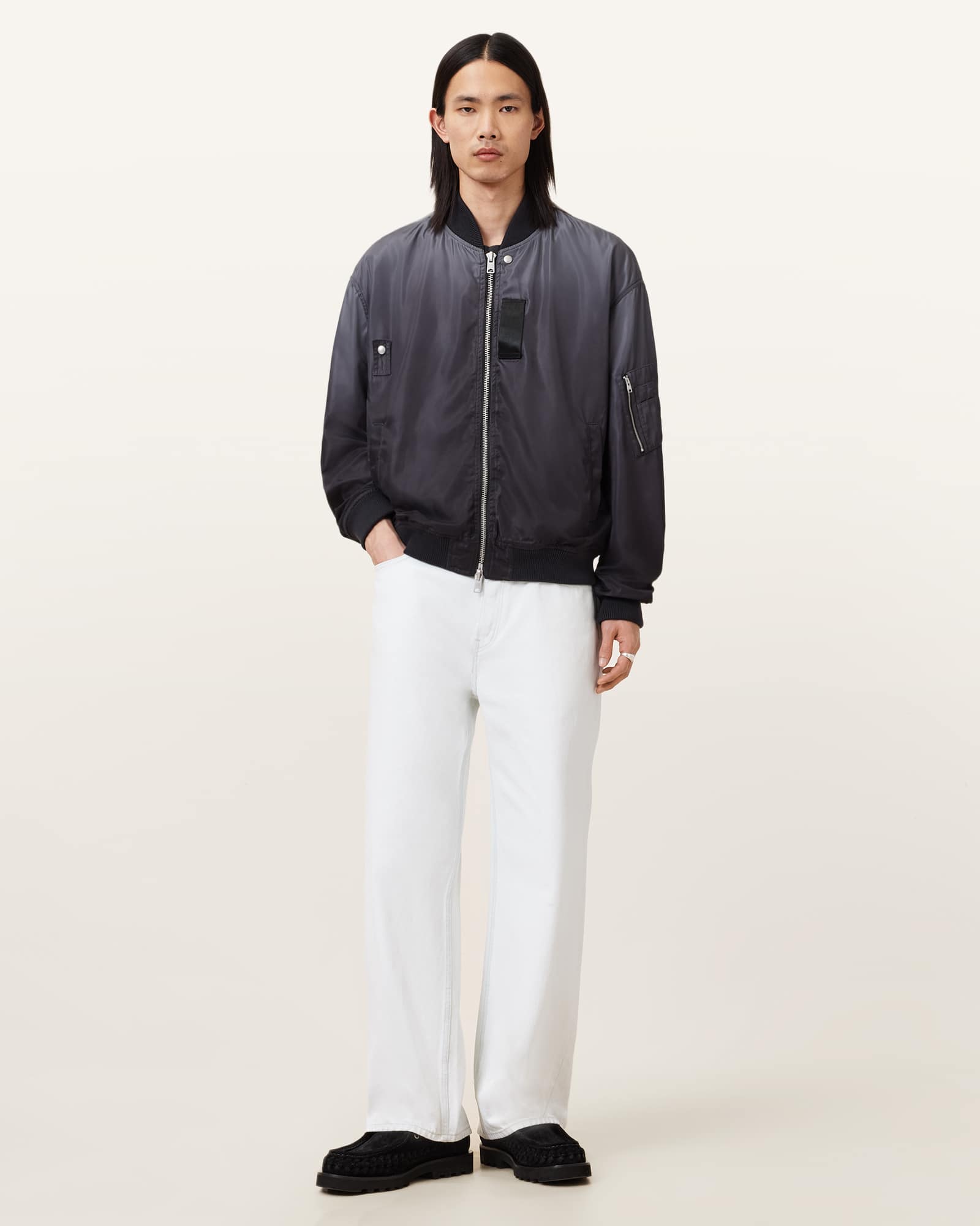 All Saints Cascade Relaxed Fit Bomber Jacket Washed Black