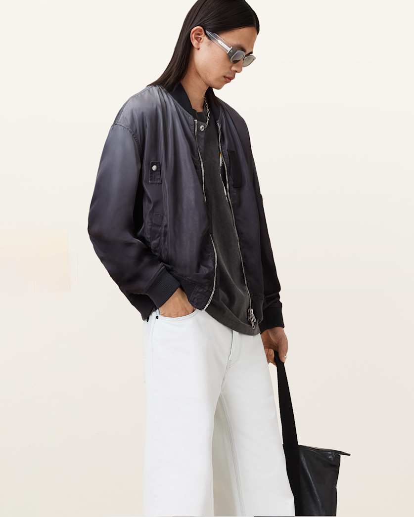 all saints Cascade Relaxed Fit Bomber Jacket Washed Black