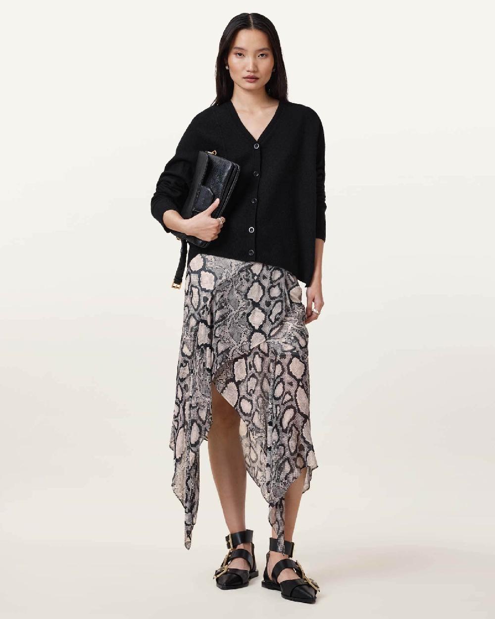 All Saints Cassie Crinkle Sheer Midi Skirt Flow Ecru White