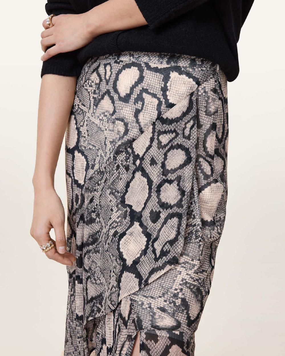 All Saints Cassie Crinkle Sheer Midi Skirt Flow Ecru White