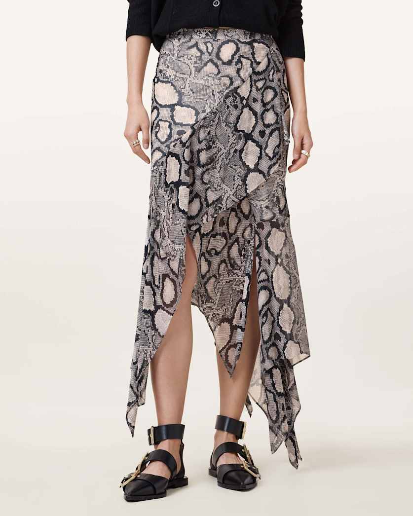 all saints Cassie Crinkle Sheer Midi Skirt Flow Ecru White