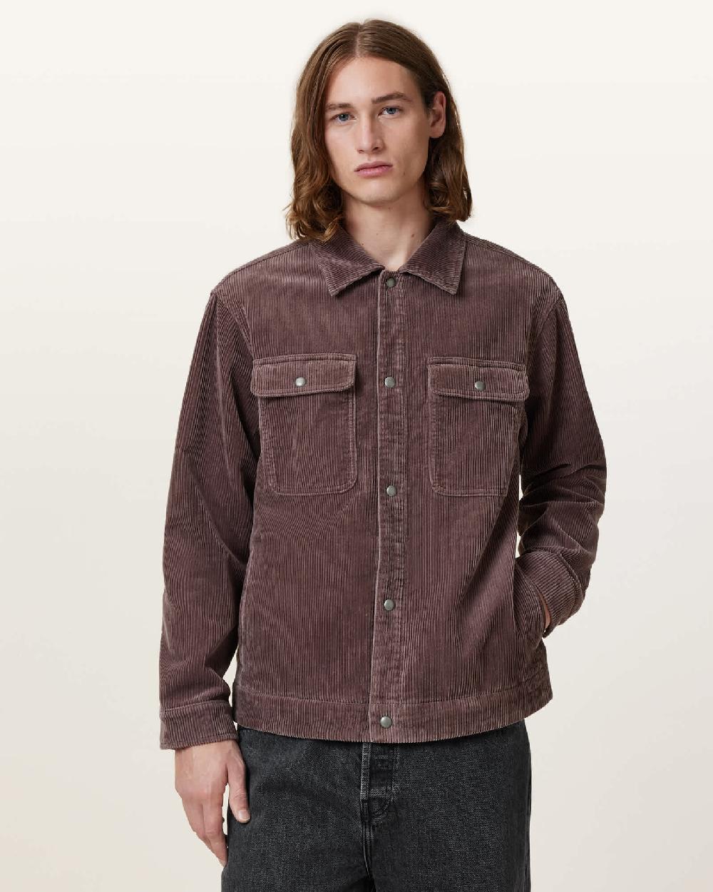 All Saints Castleford Corduroy Overshirt Chestnut Brown