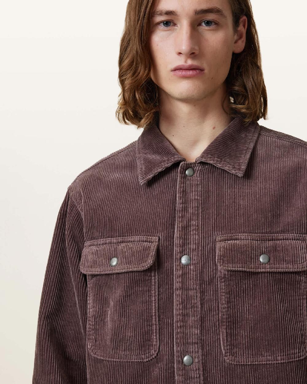 All Saints Castleford Corduroy Overshirt Chestnut Brown