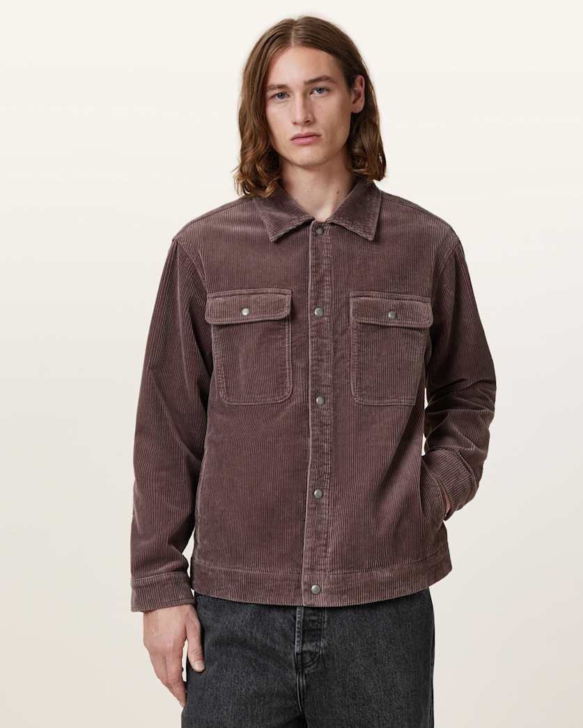 all saints Castleford Corduroy Overshirt Chestnut Brown