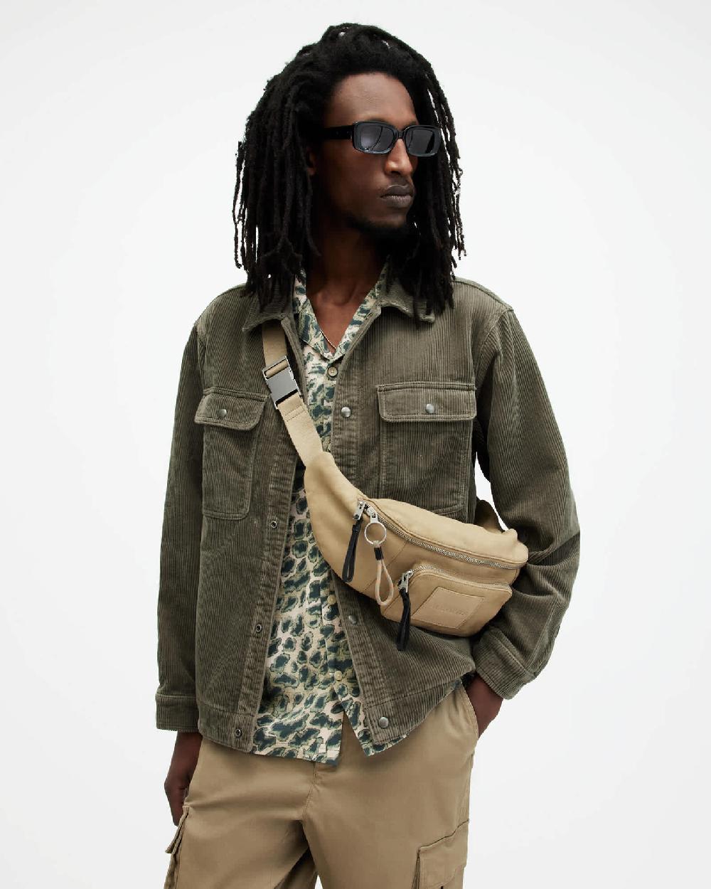 All Saints Castleford Corduroy Relaxed Overshirt Khaki Green