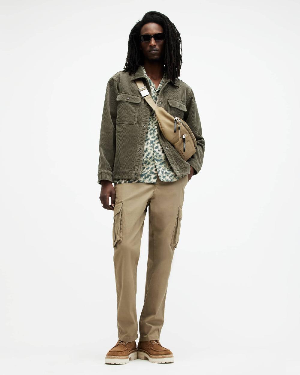 All Saints Castleford Corduroy Relaxed Overshirt Khaki Green