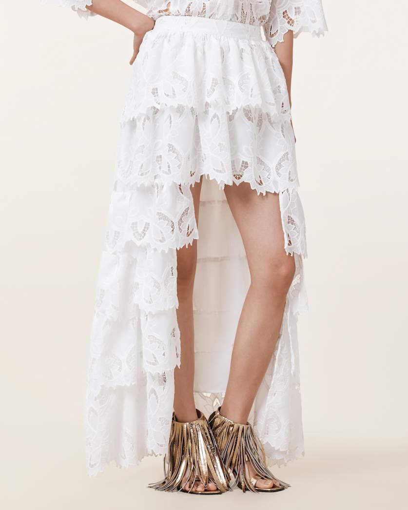 all saints Cavarly Embroidered Maxi Skirt Snow White