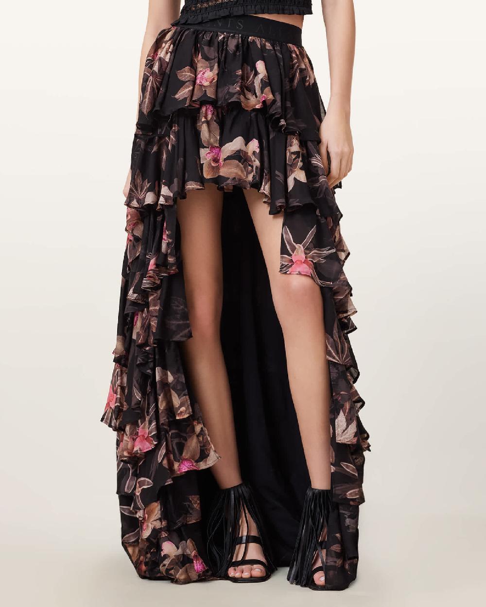 All Saints Cavarly Floral Print Maxi Skirt Adena Black