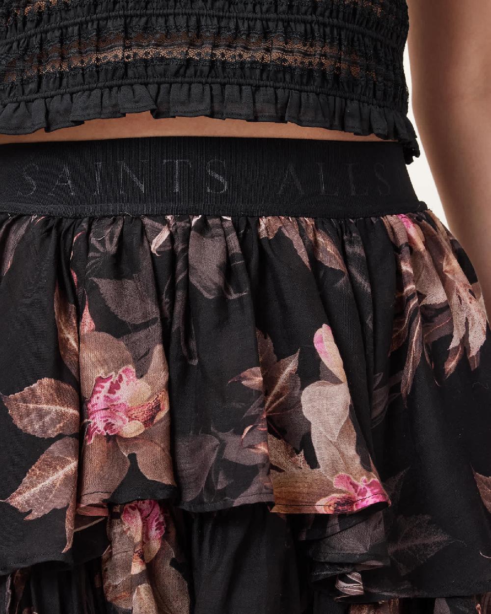 All Saints Cavarly Floral Print Maxi Skirt Adena Black
