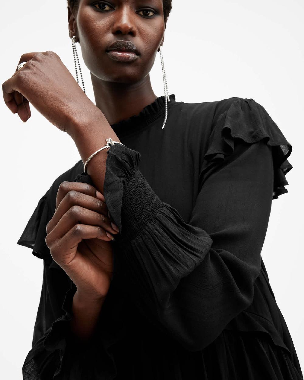 All Saints Cavarly Long Sleeve Ruffle Maxi Dress Black