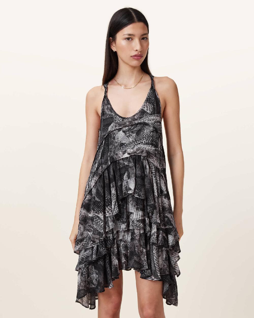 All Saints Cavarly Ruffled Mini Dress EVOLVE SLATE GREY
