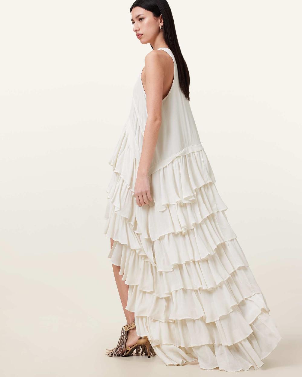All Saints Cavarly Tiered Ruffle Maxi Dress Birch White