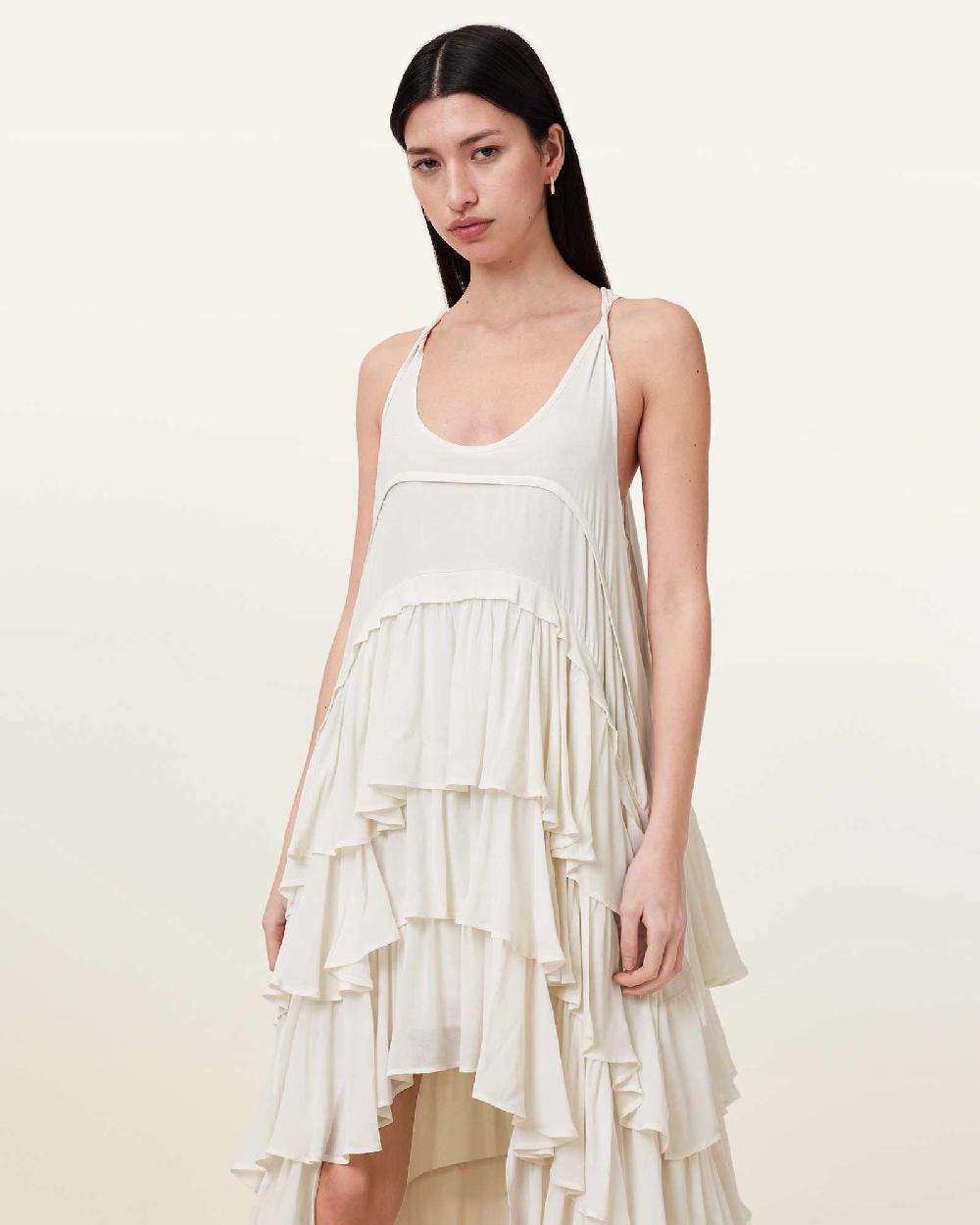 All Saints Cavarly Tiered Ruffle Maxi Dress Birch White