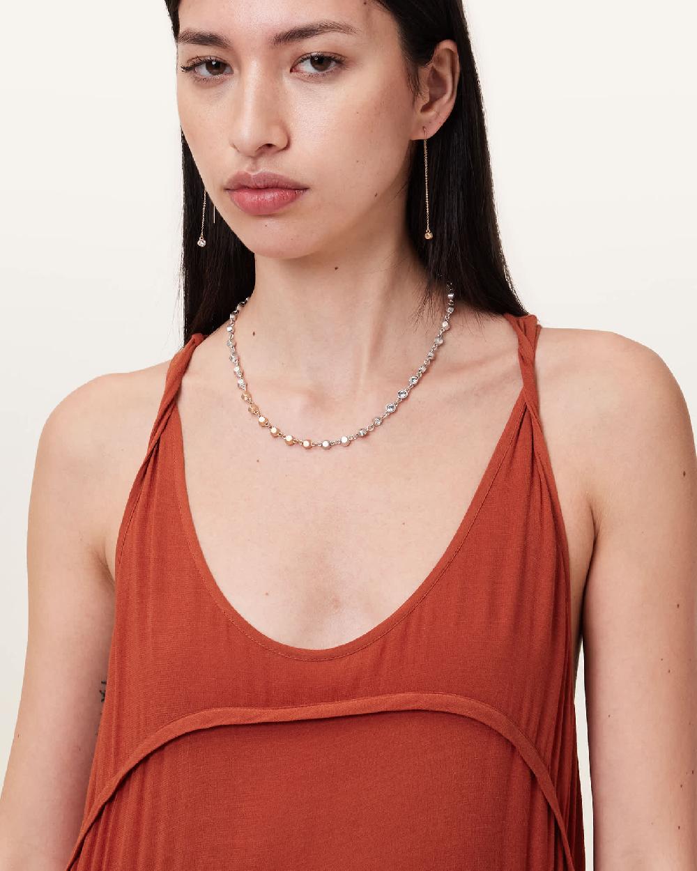 All Saints Cavarly Tiered Ruffle Maxi Dress Burnt Brick Red