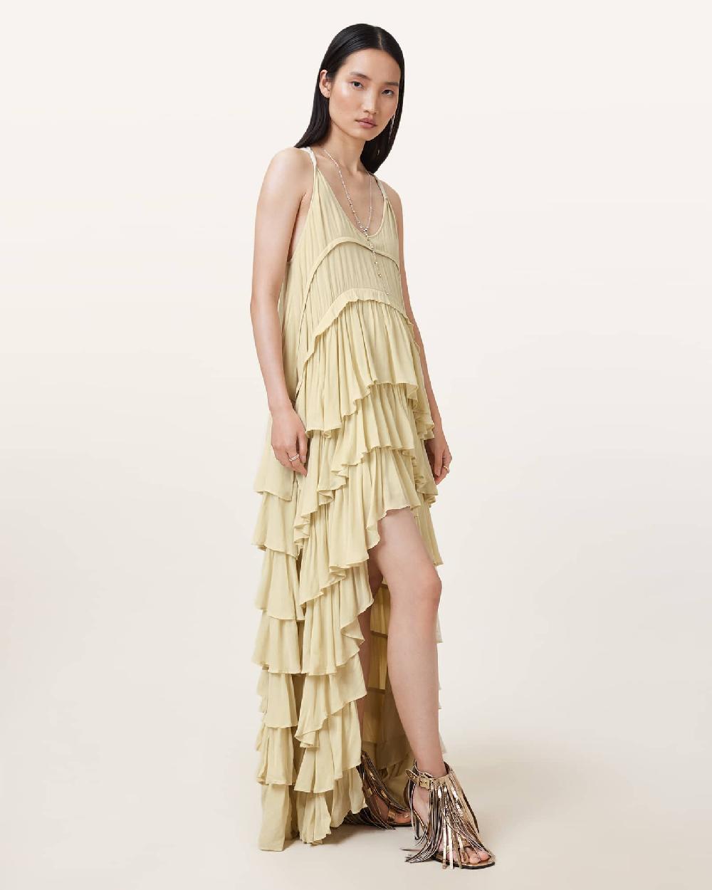 All Saints Cavarly Tiered Ruffle Maxi Dress JADE GREEN