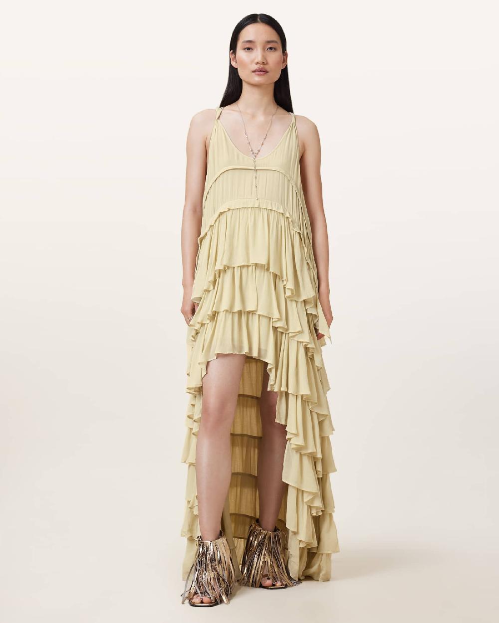 All Saints Cavarly Tiered Ruffle Maxi Dress JADE GREEN