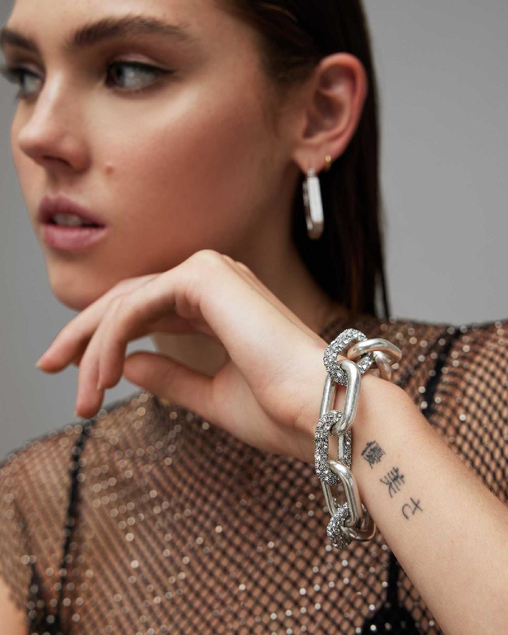 All Saints Celeste Chunky Silver Tone Bracelet Warm Silver