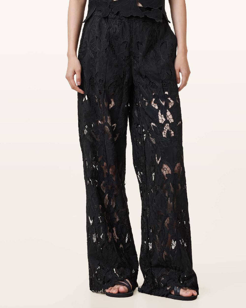 All Saints Charli Embroidered Straight Fit Pants Black
