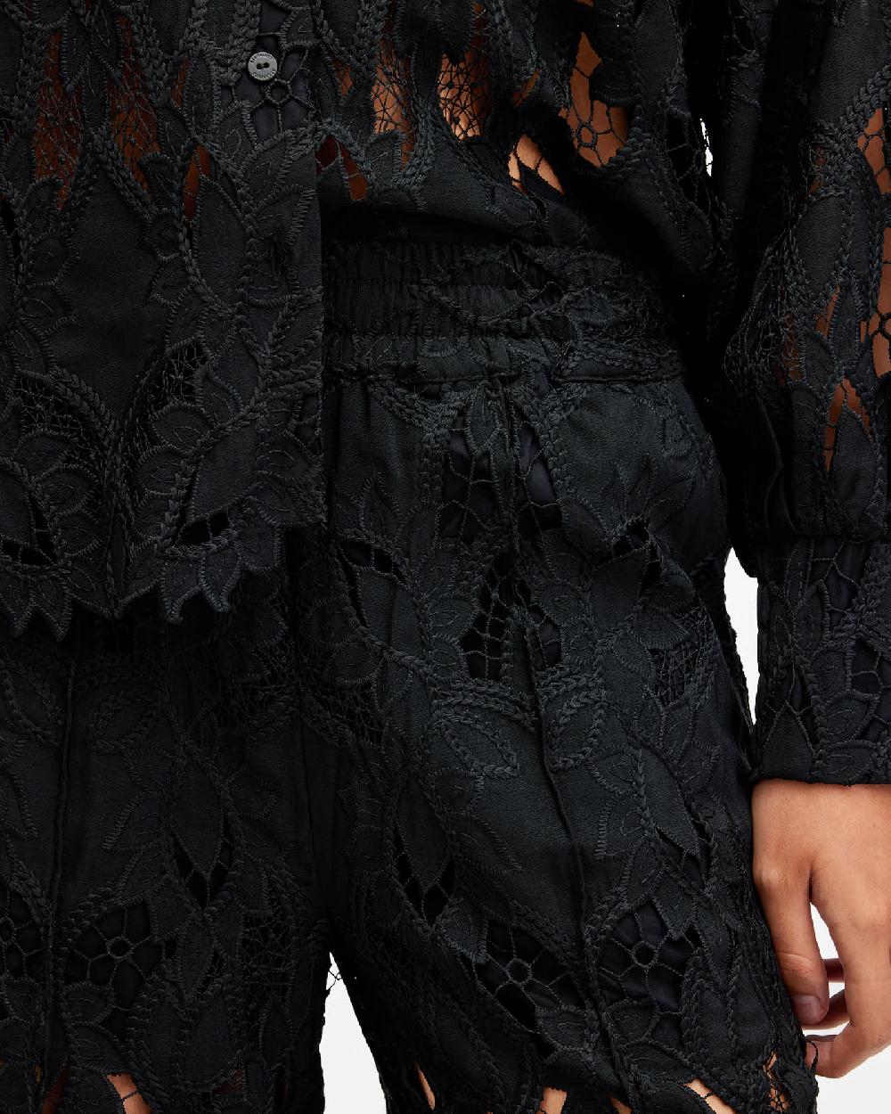 All Saints Charli Embroidered Straight Fit Pants Black