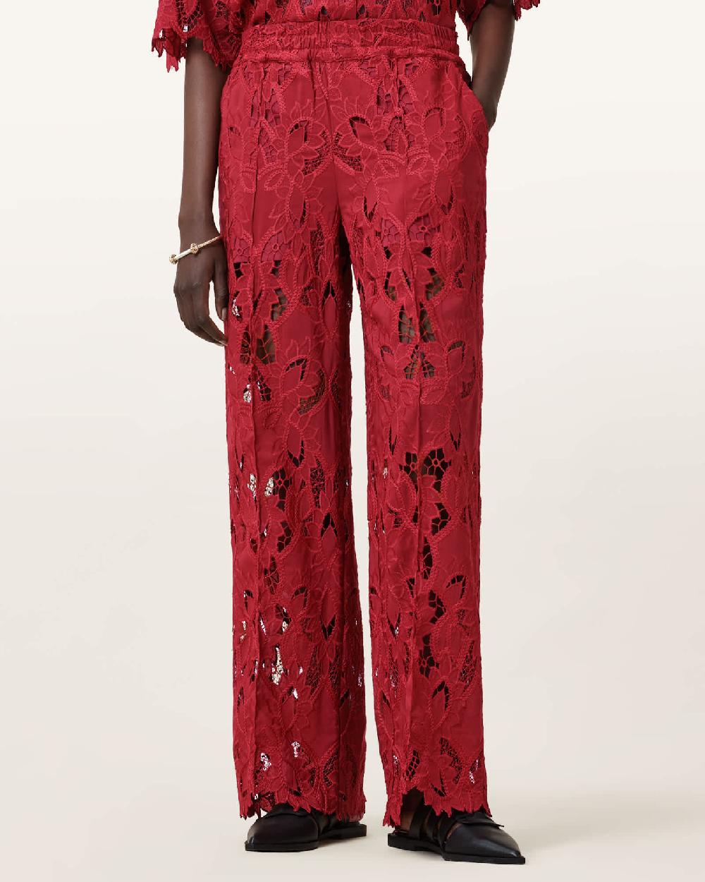 All Saints Charli Embroidered Straight Fit Pants Burnt Brick Red