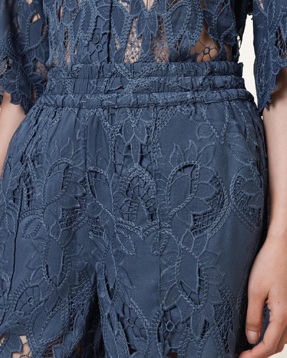 All Saints Charli Embroidered Straight Fit Pants Dusty Blue