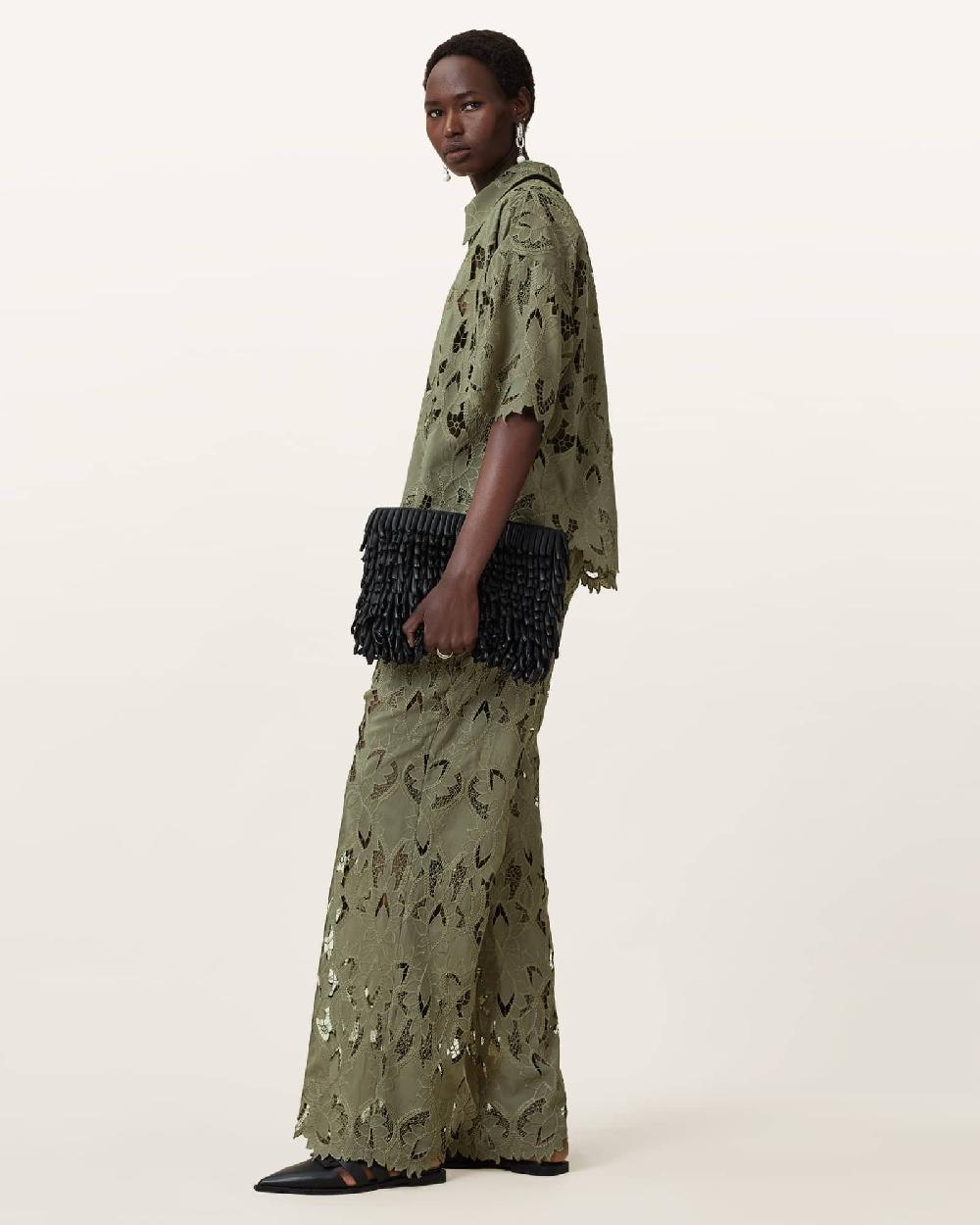 All Saints Charli Embroidered Straight Fit Pants Mermaid Green