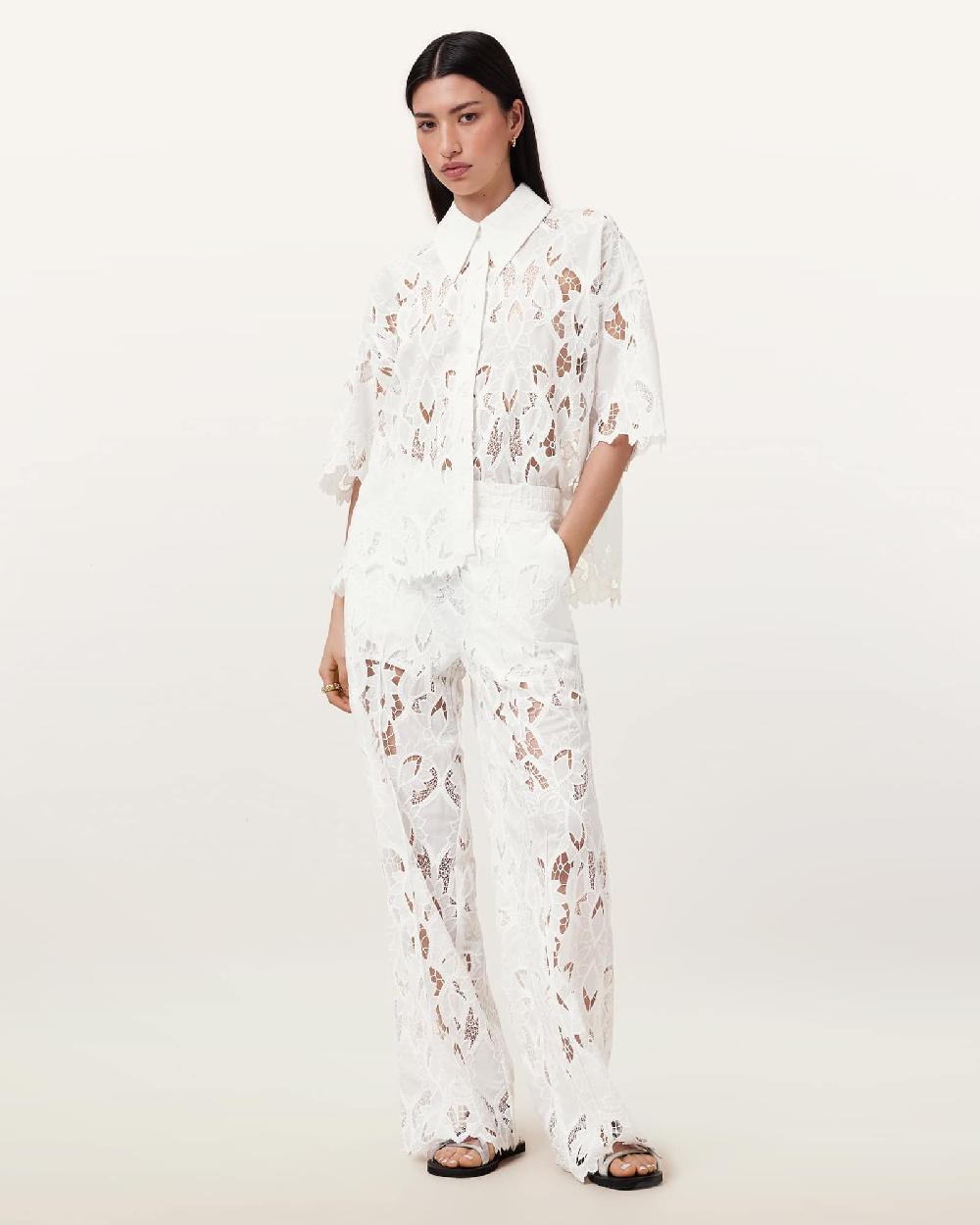 All Saints Charli Embroidered Straight Fit Pants Snow White