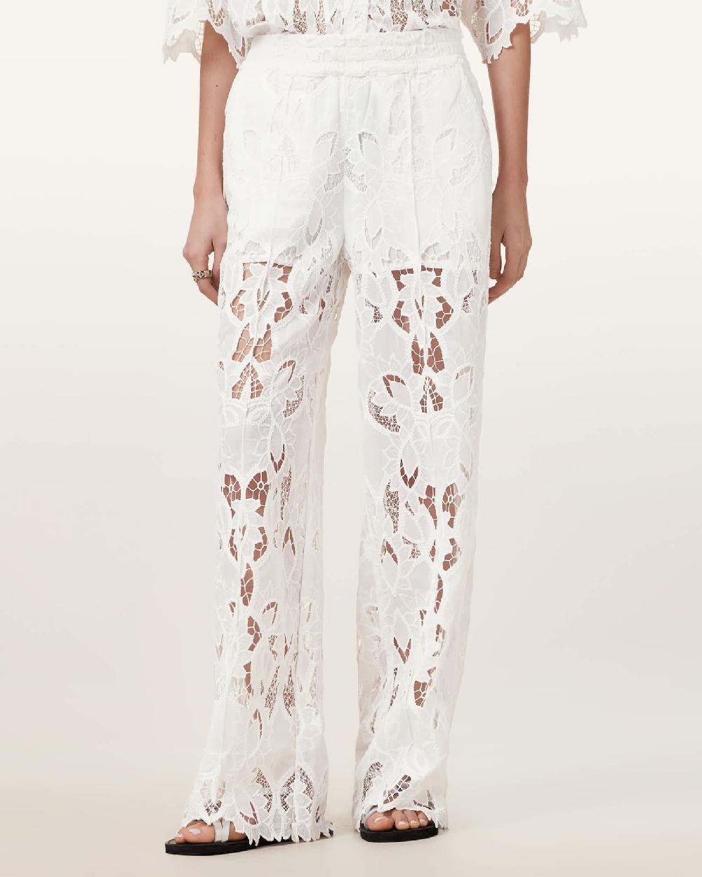 All Saints Charli Embroidered Straight Fit Pants Snow White