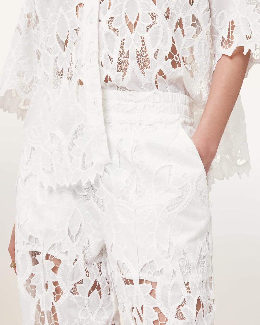 All Saints Charli Embroidered Straight Fit Pants Snow White