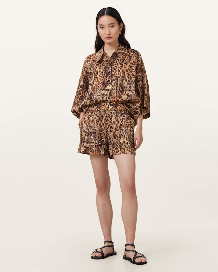 all saints Charli Leopard Print Shorts Evia Golden Brown
