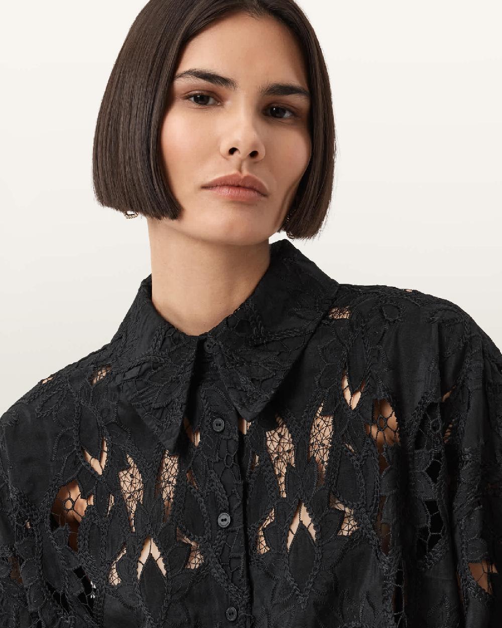 All Saints Charli Relaxed Fit Embroidered Shirt Black