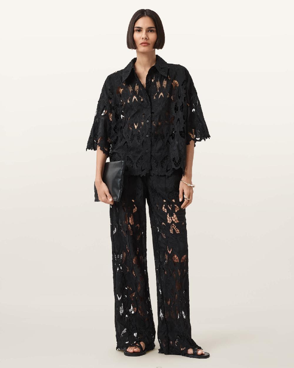All Saints Charli Relaxed Fit Embroidered Shirt Black
