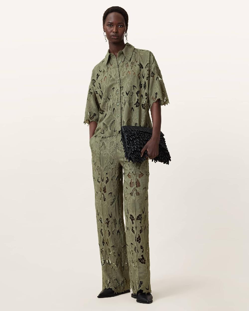 All Saints Charli Relaxed Fit Embroidered Shirt Mermaid Green