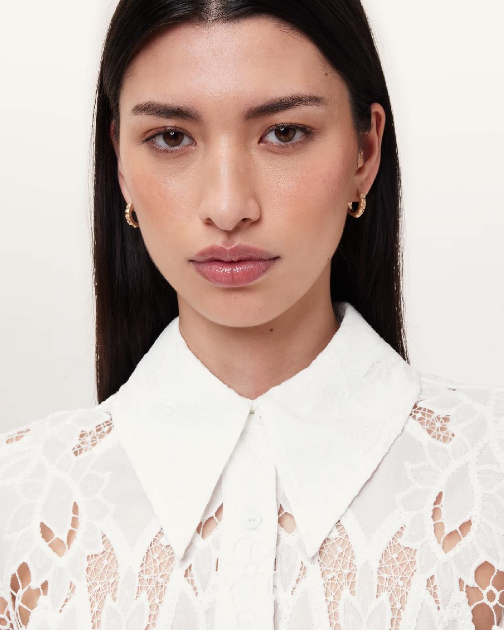 All Saints Charli Relaxed Fit Embroidered Shirt Snow White