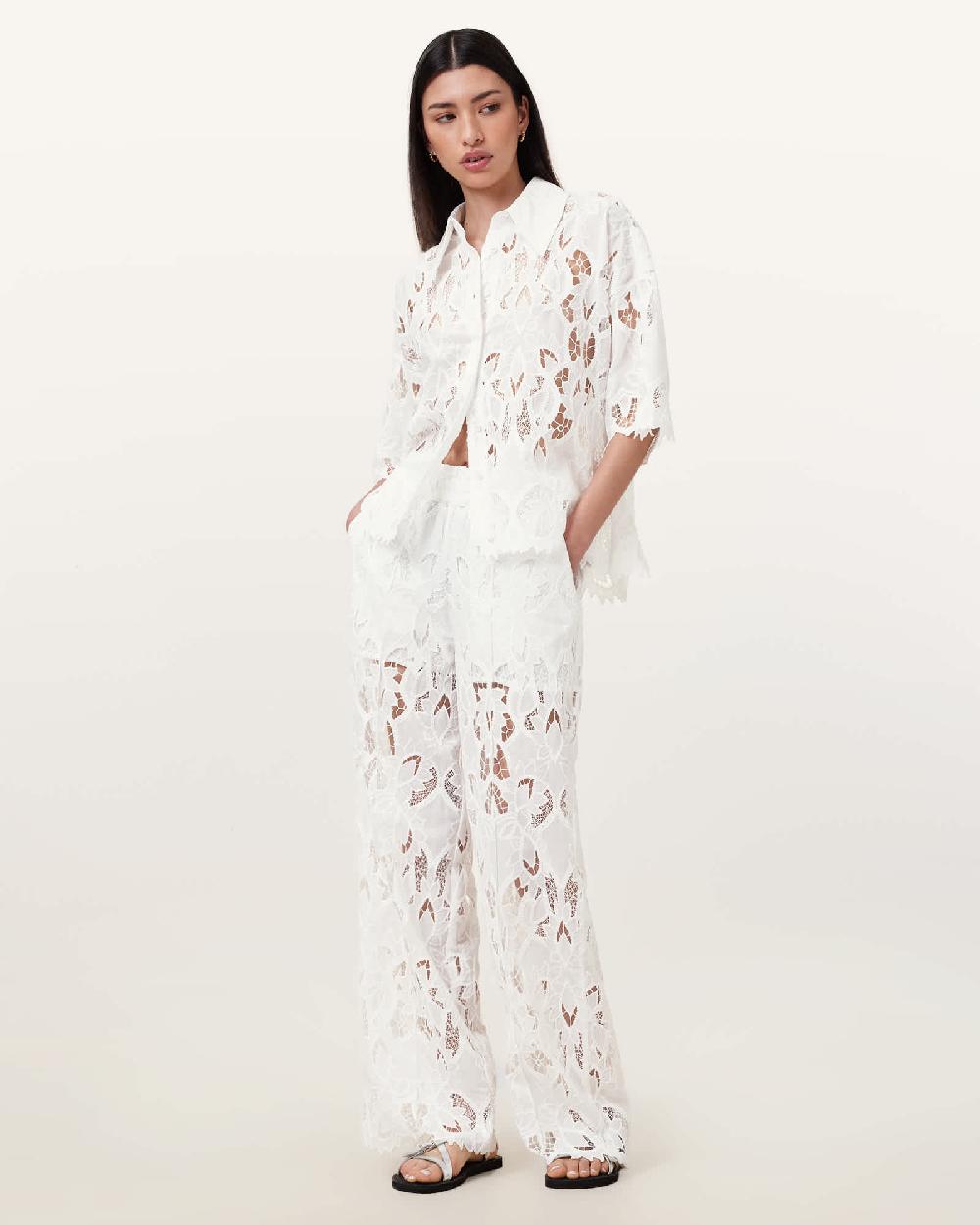 All Saints Charli Relaxed Fit Embroidered Shirt Snow White