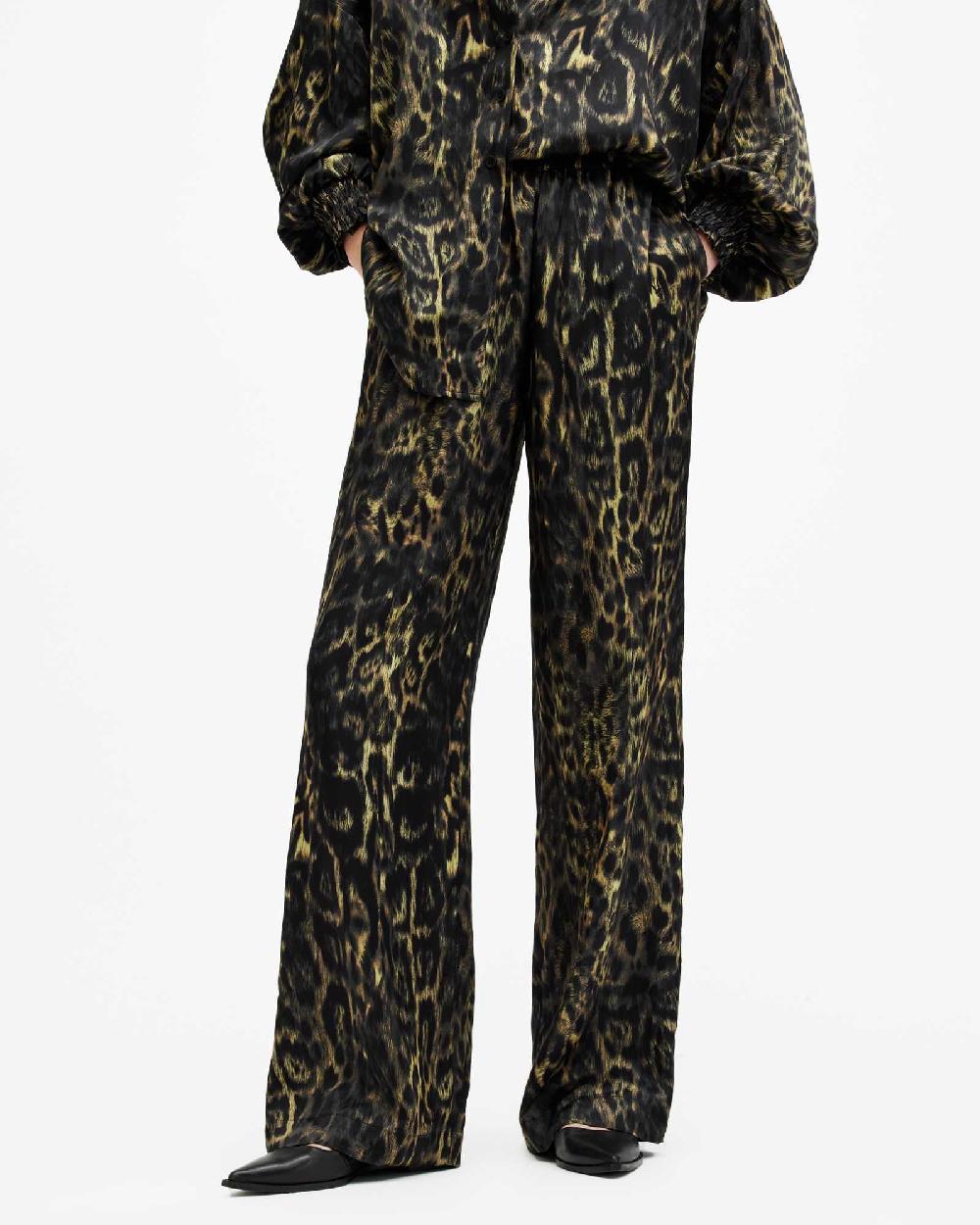 All Saints Charli Silk Blend Wide Leg Pants Jinx Golden Brown