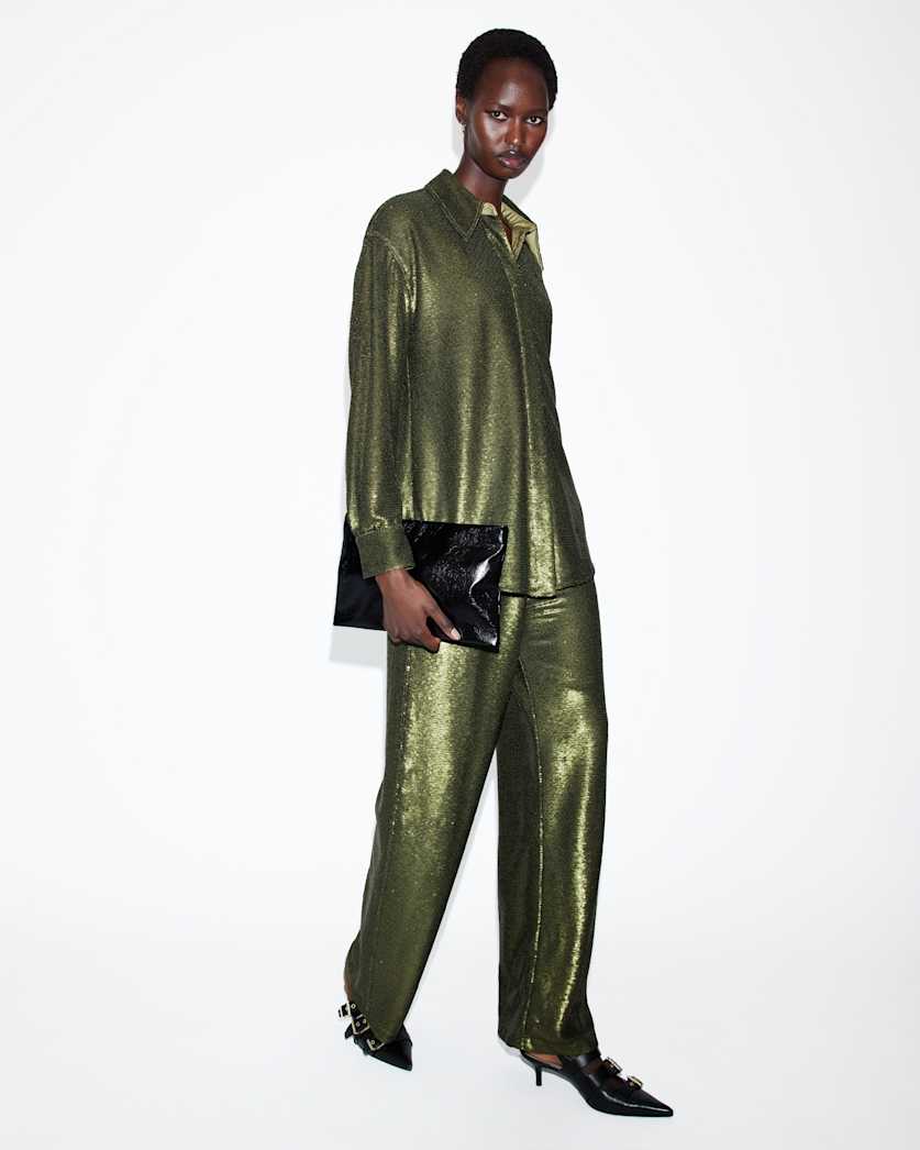 all saints Charli Wide Leg Sequin Pants Olive Green