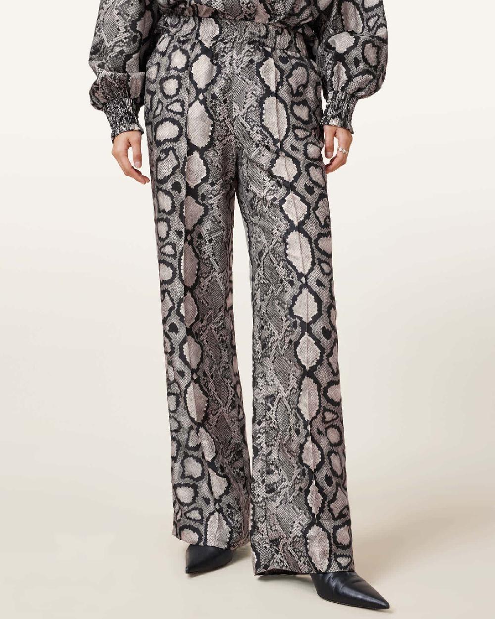 All Saints Charli Wide Leg Snake Print Pants Flow Ecru White