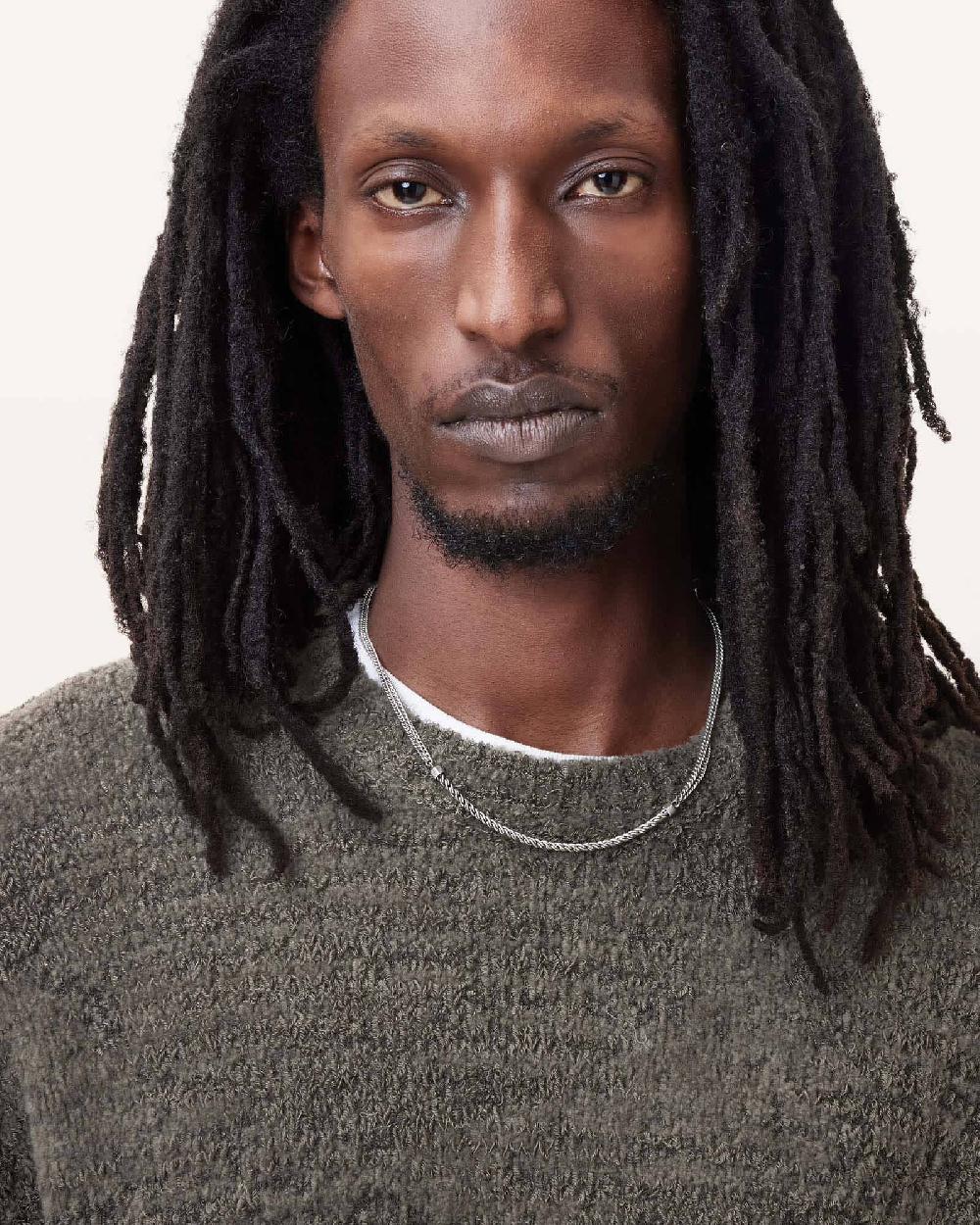 All Saints Chillion Boxy Oversized Crew Neck Sweater Khaki Brown