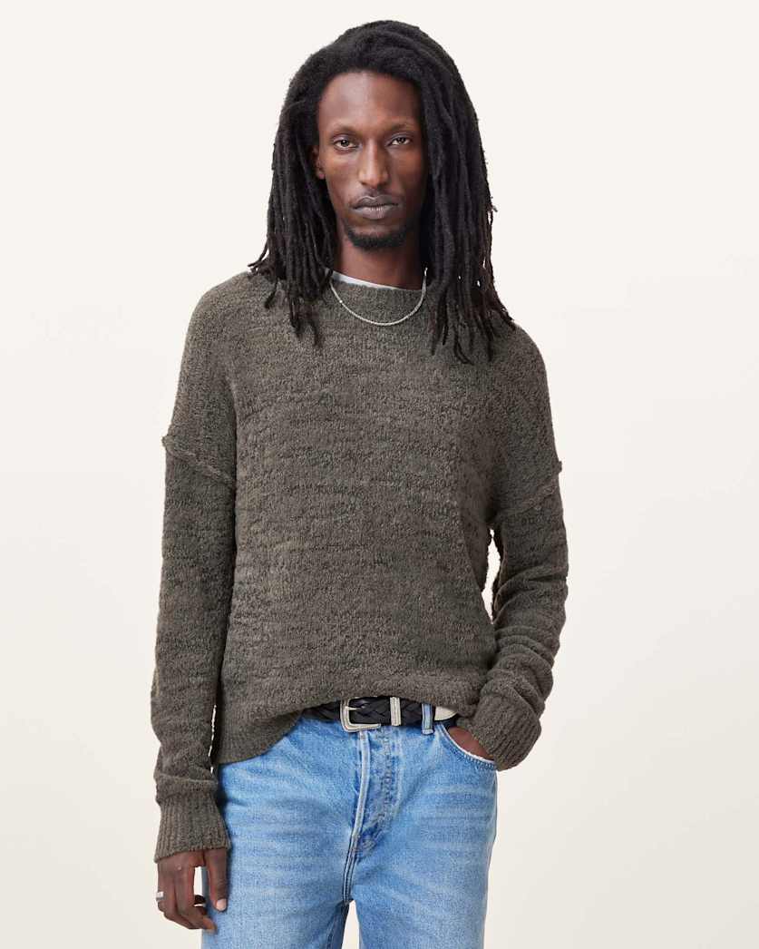 all saints Chillion Boxy Oversized Crew Neck Sweater Khaki Brown