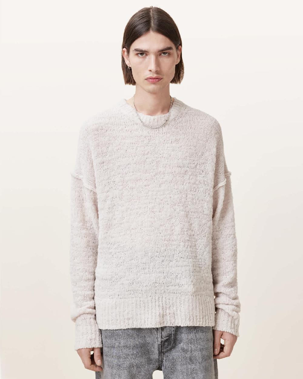 All Saints Chillion Boxy Oversized Crew Sweater Ecru White