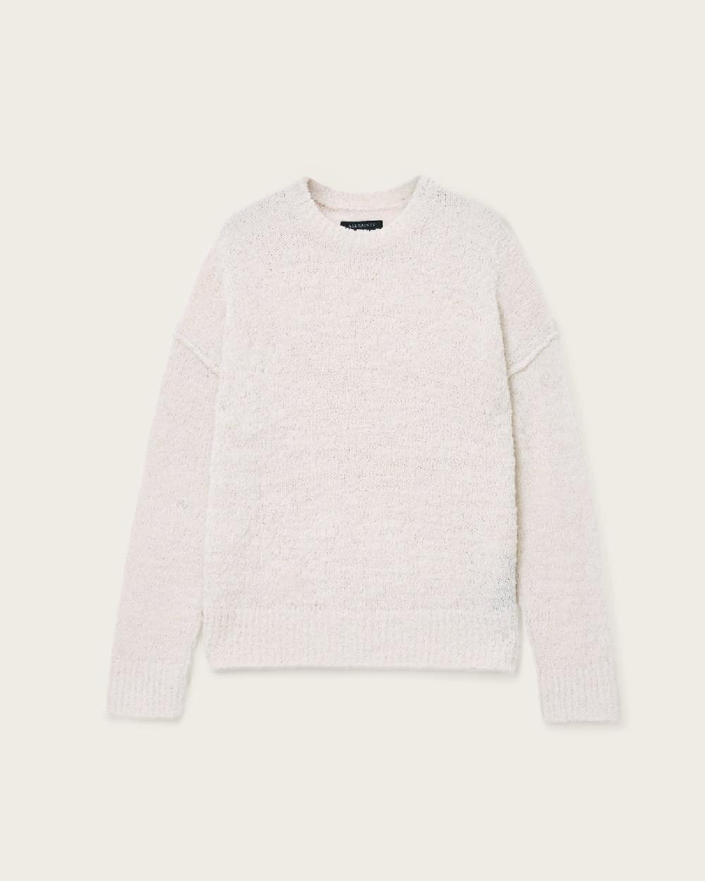 All Saints Chillion Boxy Oversized Crew Sweater Ecru White