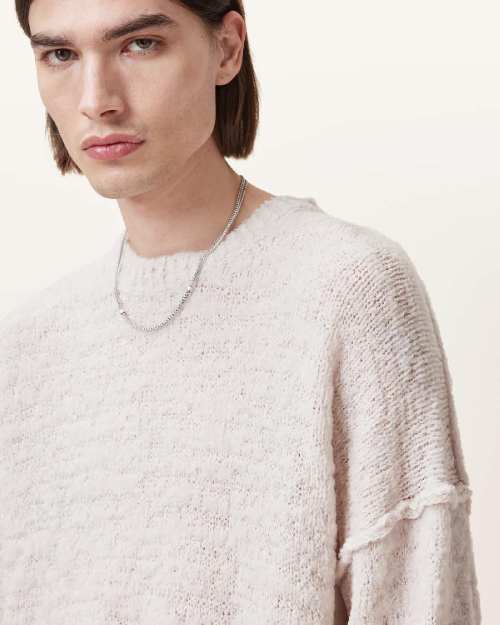 All Saints Chillion Boxy Oversized Crew Sweater Ecru White