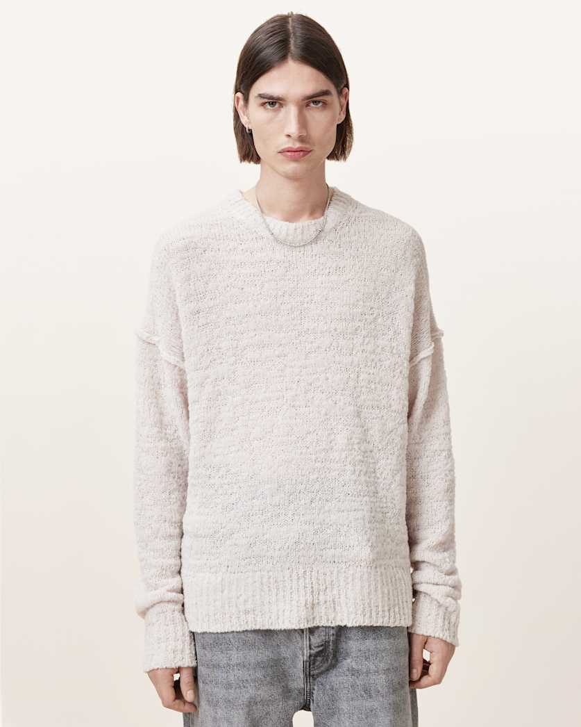 all saints Chillion Boxy Oversized Crew Sweater Ecru White