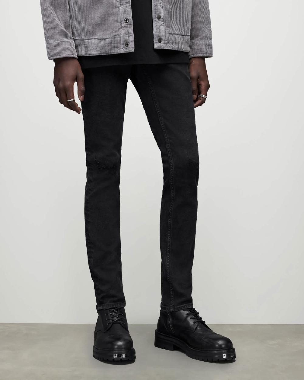 All Saints Cigarette Skinny Damaged Denim Jeans Black