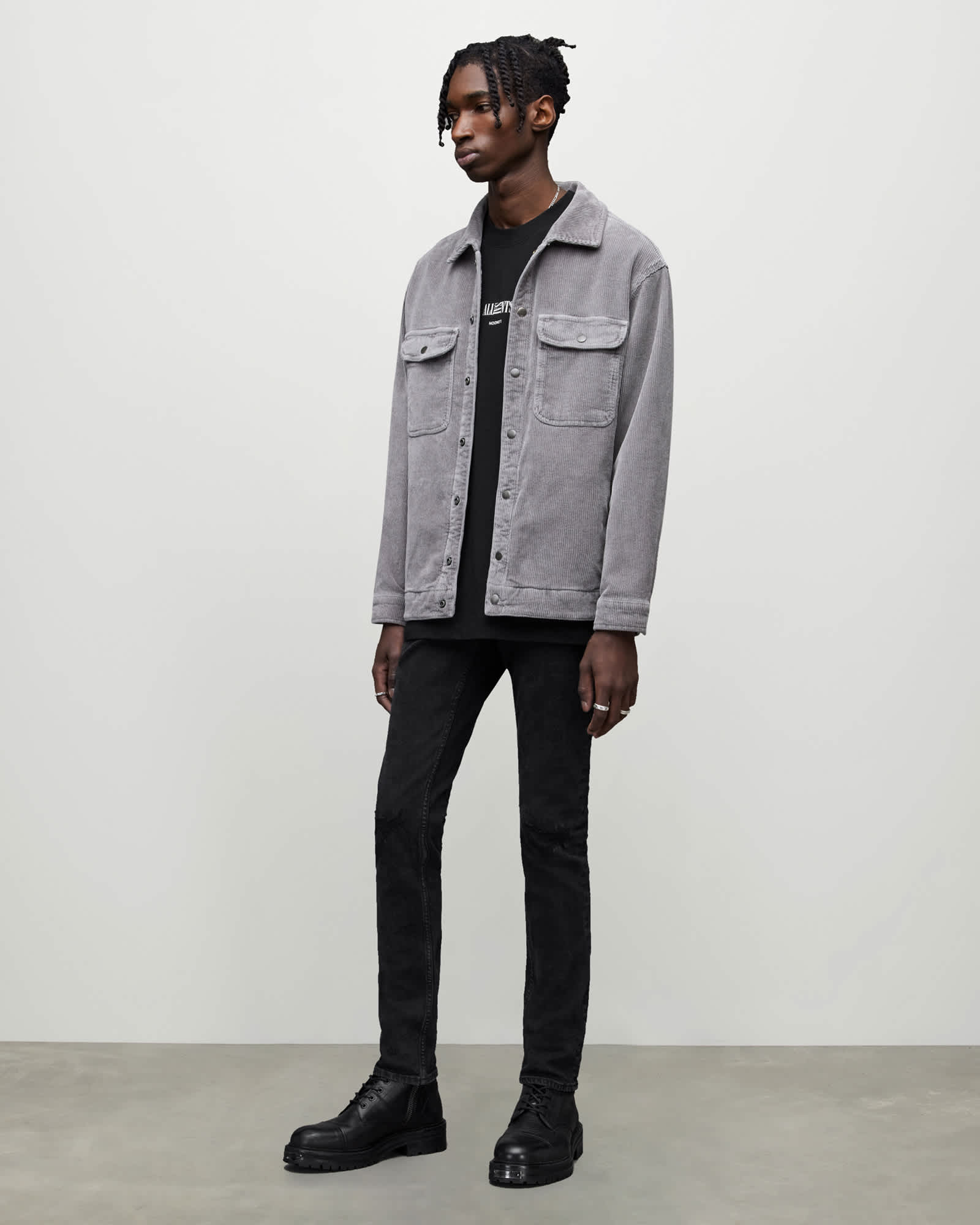 All Saints Cigarette Skinny Damaged Denim Jeans Black